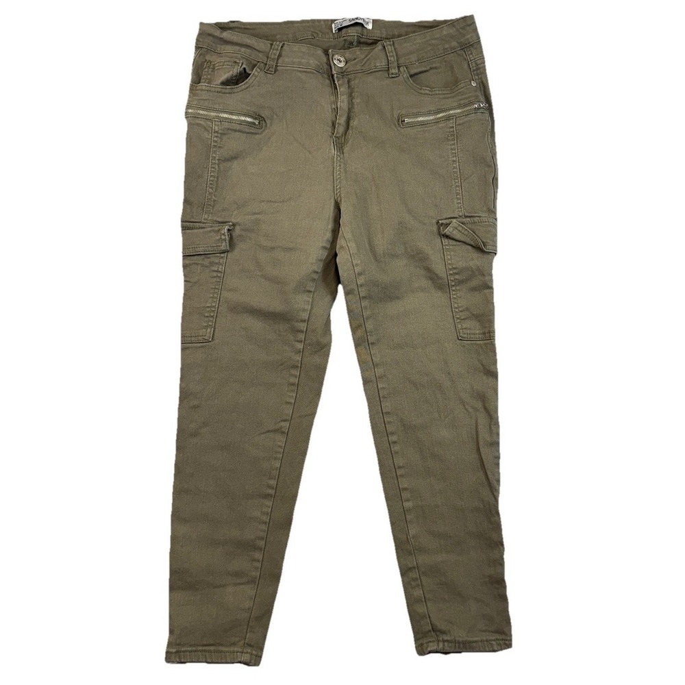 Sandpiper Cargo Zipper Pants‎ Green Tapered Leg Pockets Ankle Zips Sz 18 Runs Sm